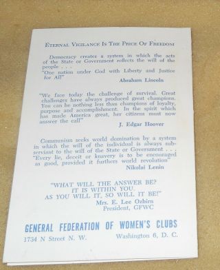 1950 ' s General Federation of Women ' s Clubs Brochure Democracy vs Communism 3