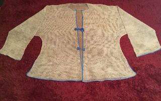 Antique Late 19th C Chinese Thread Woven Crochet Jacket Embroidered Embroidery
