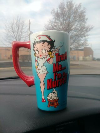 Vintage Betty Boop " Trust Me Im A Nurse " 16oz Glass Mug With Top