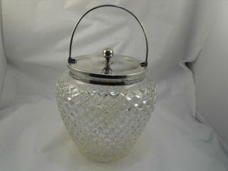 Biscuit barrel with Solid Silver top,  handle,  rim,  B ' Ham 1908,  J Sherwood & Sons 3