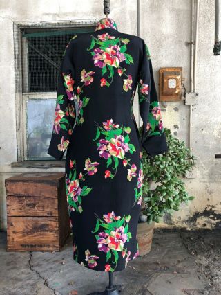 Antique 1930s Chinese Cheongsam Dress Padded Floral Silk Banner Qipao Vintage 6
