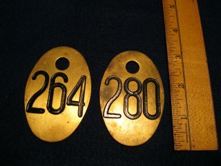 Old Vintage Numbered Brass Cow Cattle Tags 280 And 264
