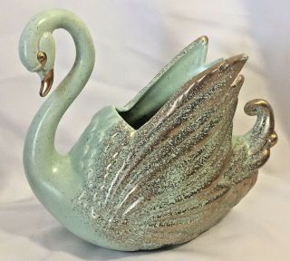 Vintage Swan Vase Planter Speckled Light Green & Gold Figurine 7.  25 " H X 8 " L