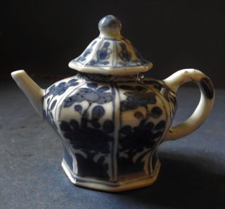 Miniature Chinese Porcelain Blue & White Octagonal Teapot - Kangxi - C.  1700