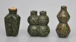 3 Chinese Shagreen Bottles One Snuff Bottle With Stopper Qing Dynasty Stingray