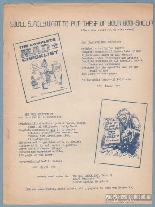 Flyer Complete Mad Checklist - Ec Checklist Comic Fanzine Advertisement Ca.  1964