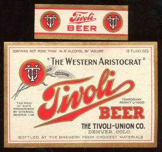 Tivoli Western Aristocrat Beer Irtp U Permit Label Denver Co T - Union Brewing 30s