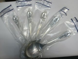 Set Of Five Wallace Rose Point Sterling Silver Cream Soup Spoons