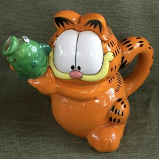 Scarce Vintage 2004 " Paws " Garfield Teapot W/ Fish Spout (cond. )