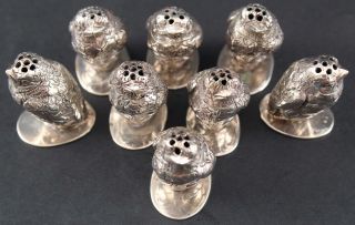 8 Antique Flli Coppini German 800 Silver Miniature Figural Bird Salt Shakers 2