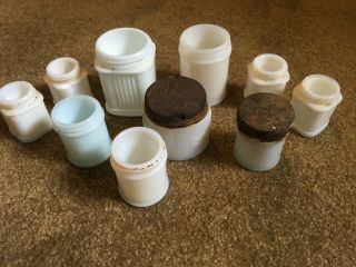 Vintage Ponds Cold Cream White Milk Glass Jar And Mentholatum Jars - 10 In All