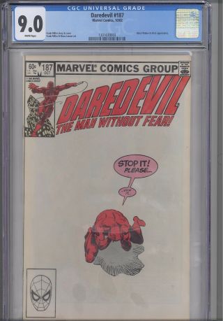 Daredevil 187 Cgc 9.  0 White Pages Frank Miller Comic In 1982: Cgc Frame