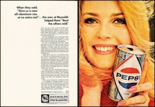 1967 Pepsi Soda Can Girl Reynolds 2 - Page Vintage Advertisement Print Art Ad J659