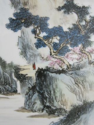 Chinese Landscape Vintage Hand Painted Porcelain Tile Wall Plaque Framed 10x13 4