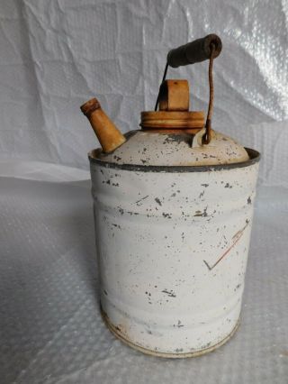 Very Old Metal Tin Primitive Gas Oil Can Wood Wooden Handle Country Decor Rusty