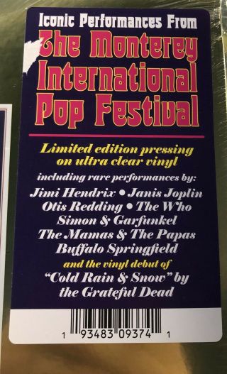 Iconic Performances From the Monterey International Pop Festival 2LP Clear Vinyl 2