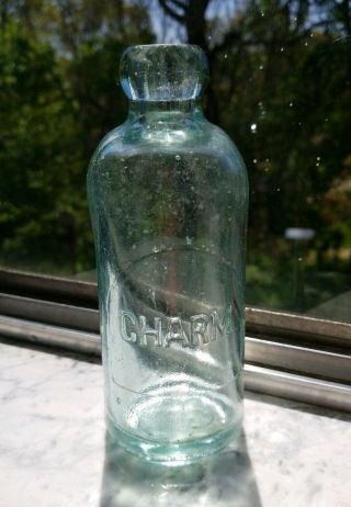 Rare Vintage Antique Thick Green Glass Bottle With Charm & C On The Bottom
