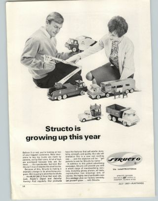 1967 Paper Ad Structo Toy Trucks Horse Trailer Carousel Hydraulic Snorkel Dump