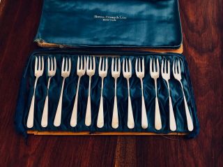 - (12) Dominick & Haff / Shreve Crump & Low Sterling Silver Oyster Forks No Mono