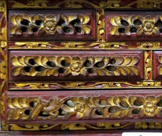 Antique,  small,  red and gold Peranakan/Straits Chinese chest of drawers 2