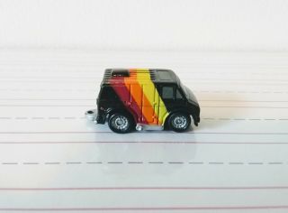 Micro Machine Van 1970s Black Van With Red,  Orange And Yellow Stripes Tiny