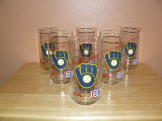 Milwaukee Brewers Baseball Mlb Set Of 6 Drinking Glasses Vintage Logo