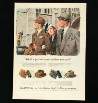 1947 Stetson Hat Advertisement Woman Admiring Men Vintage Clothing Print Ad