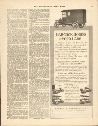 1916 Babcock Bodies Ford Auto Car Antique Print Ad Watertown Ny