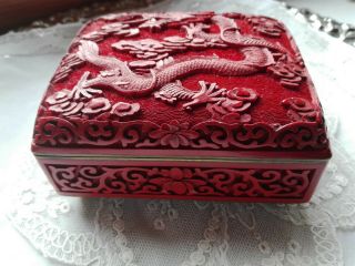 Cinnabar Jewelry Box Dragon Pattern - Chinese