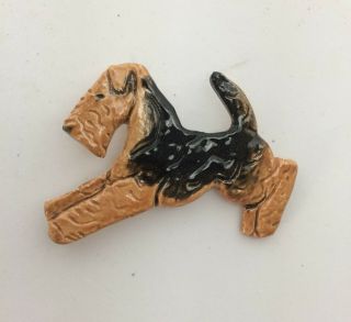 Airedale Terrier Dog Pin Brooch Jewelry Sculpture Painting Hand Made Art