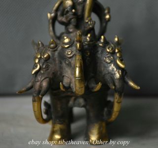 13CM Tibet Copper Protector Deity God Soldier Ride Three Head Elephant Sculpture 3