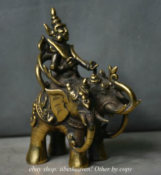 13CM Tibet Copper Protector Deity God Soldier Ride Three Head Elephant Sculpture 5