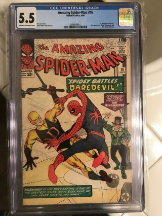 The Spider - Man 16 (1964 Marvel Silver Age Comics) Cgc 5.  5 1st Daredevil