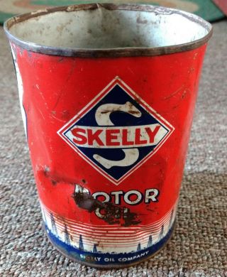 1950s? SKELLY MOTOR OIL Red Quart CAN.  COOL 2