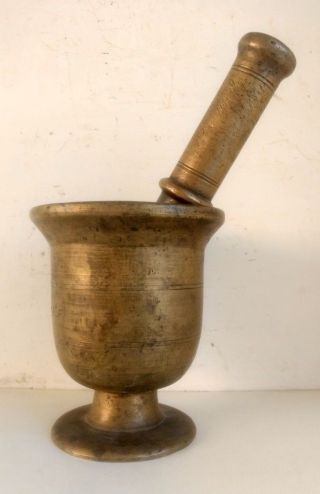 1850 ' s Antique Old Hand Carved Bronze Brass Spice Grinding Mortar Pestle Pot 3