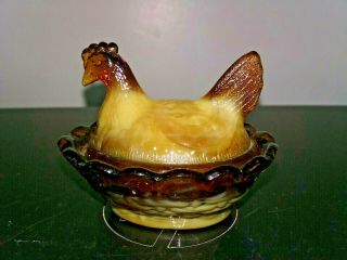 Vintage Slag Glass Chicken On A Nest - Brown & Cream Colors