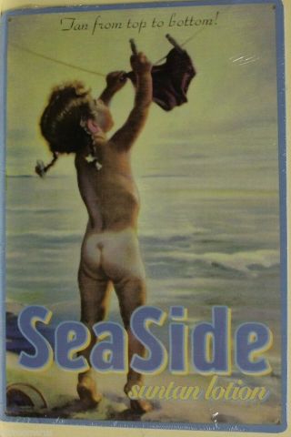 Seaside Suntan Lotion Vintage Style Ad Metal Sign Tan From Top To Bottom Sea