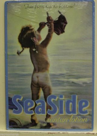 SeaSide suntan lotion vintage style ad metal sign tan from top to bottom sea 2