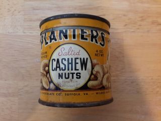 Vintage 1944 Planters Mr.  Peanut Salted Cashew Nuts Tin 7 - 1/2 Oz Can