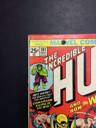 Incredible Hulk 181 1st Appearance Wolverine Bronze Age Marvel Comic KEY NO MVS 4