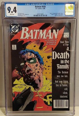 Batman 428 (12/88),  Cgc 9.  4 White Pages,  Newsstand,  Death Of Robin (jason Todd)