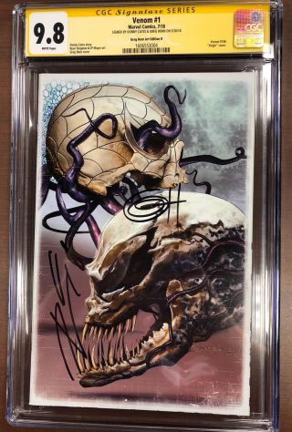 Venom 1 D Greg Horn & Donny Cates Signed Black Con Exclusive Cgc Ss 9.  8 Not 9.  9