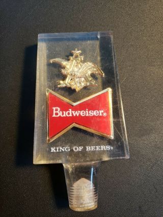 Vintage Budweiser Beer Pull Tap Handle Knob Translucent Clear 4 1/4 " Tall