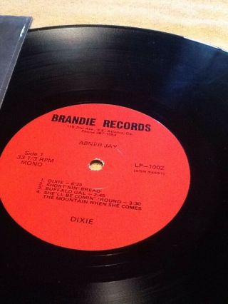 ABNER JAY.  TRUE STORY OF DIXIE BRANDIE RECORDS 1002 FOLK BLUES LP.  EX IN SHRINL 2