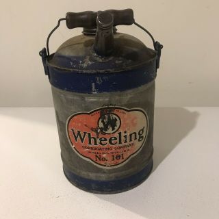 Vintage Wheeling Corrugating Company Oil Gas Kerosene Can