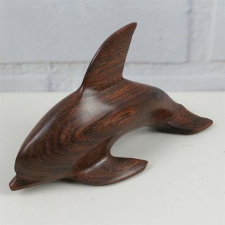 Hand Carved Wood Dolphin Figurine Brown Mexico