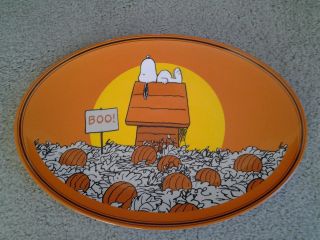 Pottery Barn Peanuts Snoopy Doghouse In Pumpkin Patch Halloween Serving Platter