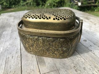 CHINESE BRONZE HAND WARMER QING DYNASTY DECORATED SCHOLARS FOUR CHARACTER MARK 11