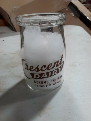 Crescent Dairy 12 Oz.  Cottage Cheese Jar Kokomo Indiana Ind In Pyro Milk Bottle