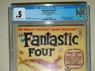 Fantastic Four 4 CGC.  5 1st Silver Age appearance Sub - Mariner Namor 1962 4